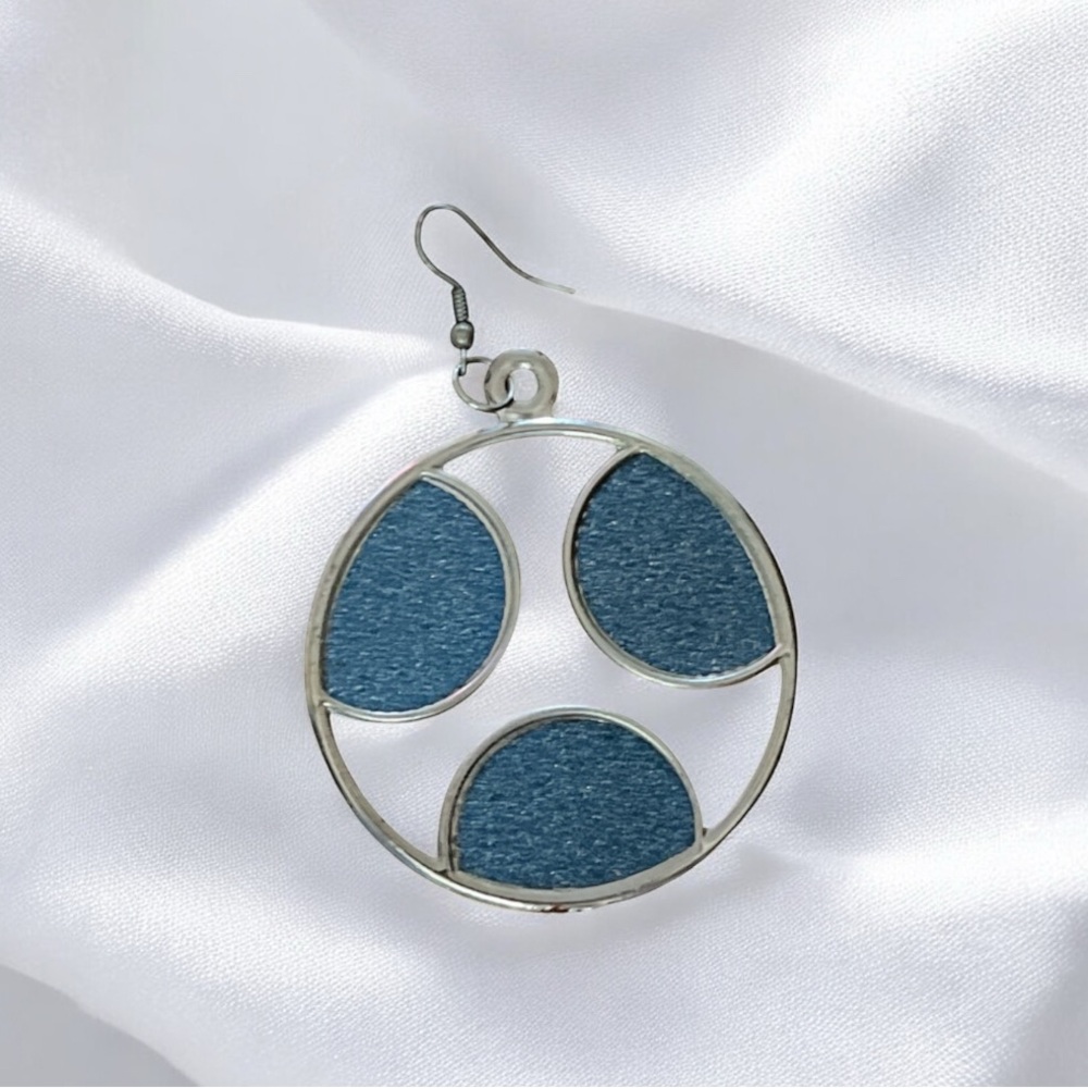 Source Unknown Blue Glitter Circle Statement Earr… - image 2